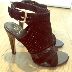 SOLD - Isola sandal heels in velvet/suede black